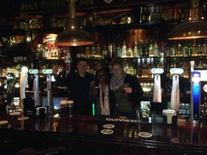 Ian told us to go behind the bar so he could get our picture and Eamus the other bartender hopped in!